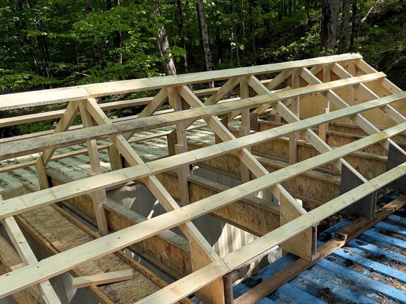 Strapped trusses ready for steel roofing