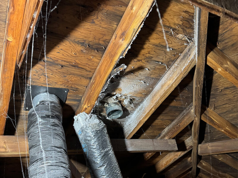Dryer vent disconnect and failure in an attic space